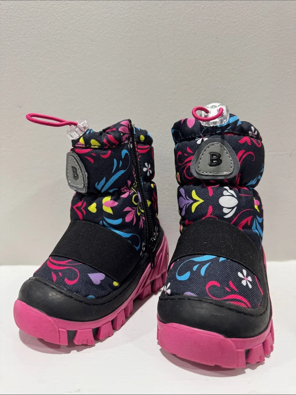 Kids Floral Waterproof Snow Boots in Pink